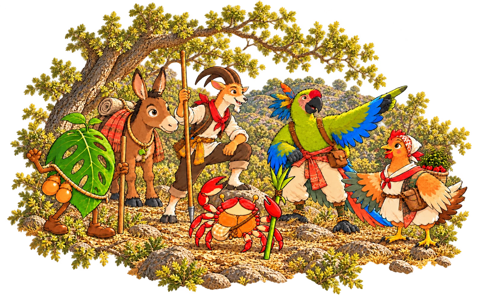 Ilustración de los personajes · Bosque seco